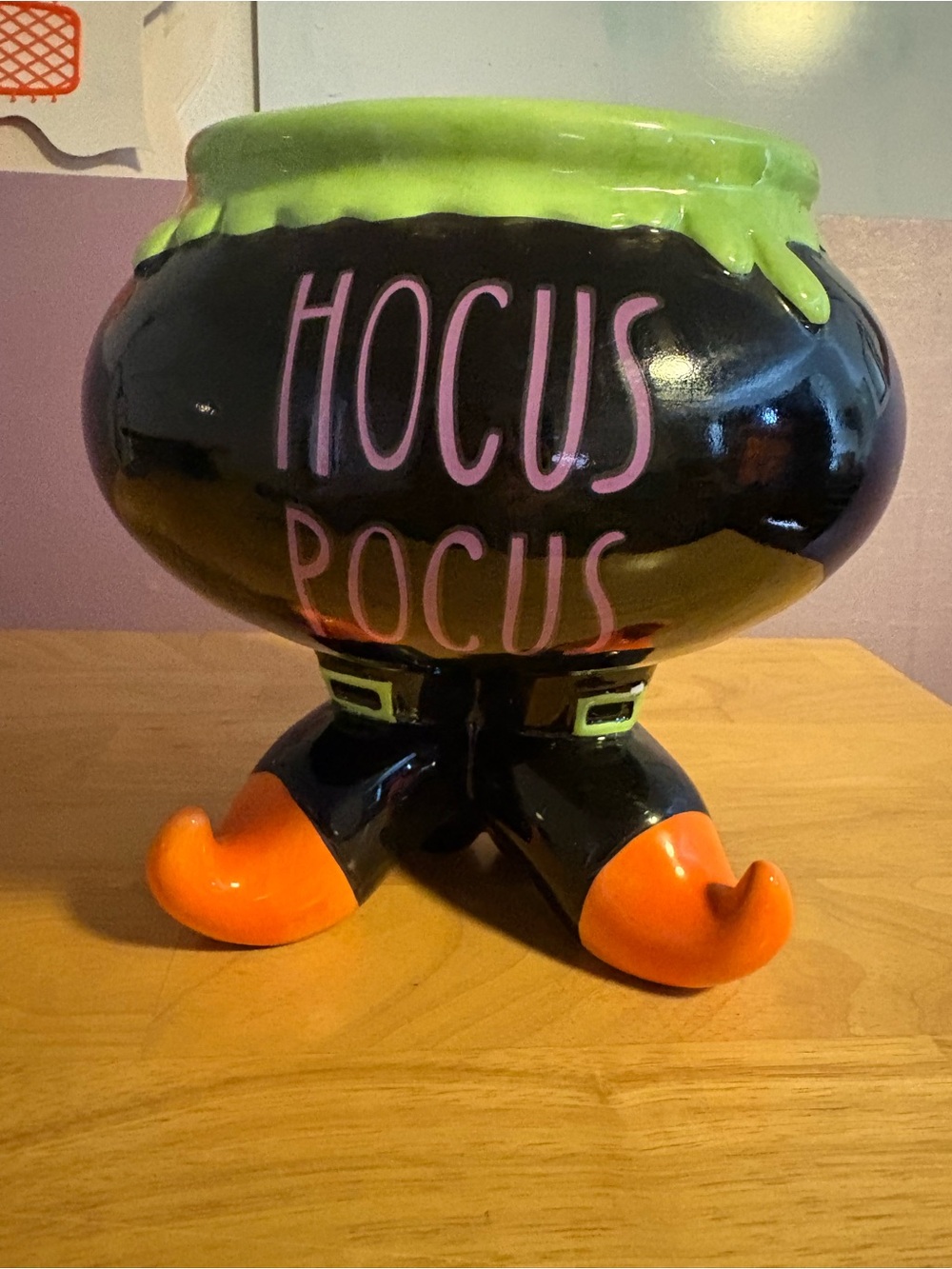 Ceramic 'Hocus Pocus' Witch Cauldron Candy Bowl - Black & Green